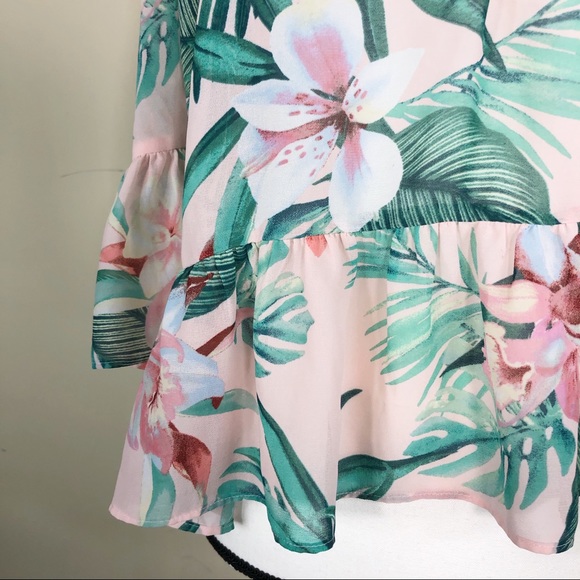Forever 21 Cold Shoulder Tropical Floral Blouse - Picture 5 of 7